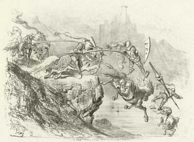 Ridder Errantry in de 12e eeuw (gravure) door Gustave Dore